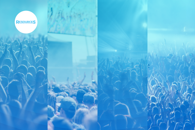 Graphic showing multiple angles of music festival crowds